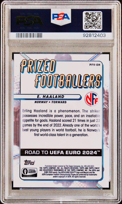 PSA GRADED SLAB- GEM MINT 10 - ERLING HAALAND - 2023 ROAD TO UEFA EURO 2024 TOPPS FINEST SOCCER